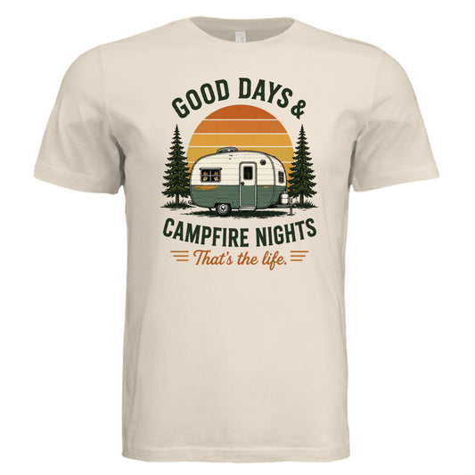 Good Days graphic tee in Solid Natural featuring vintage rainbow sunset design
