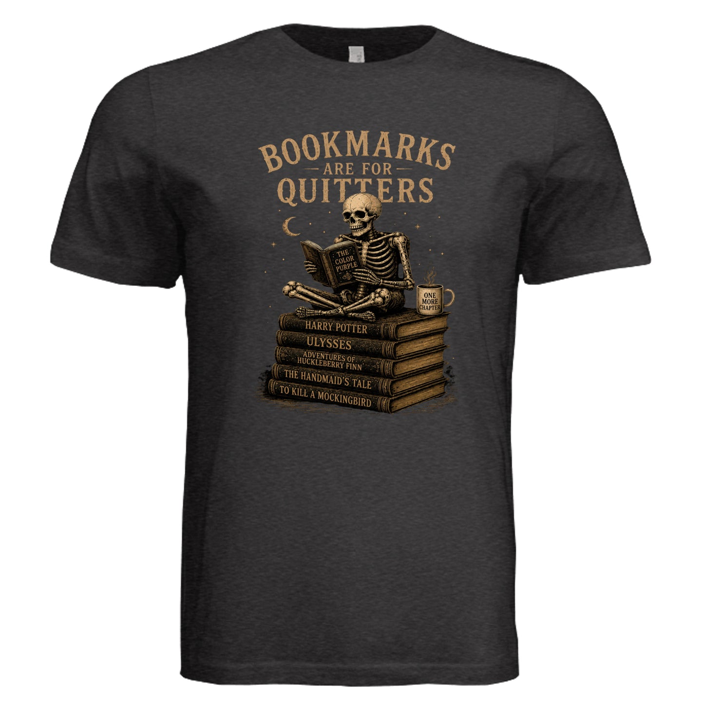 Book Lover Graphic Tee - Bookmarks Are For Quitters vintage graphic shirt in Black Heather front view