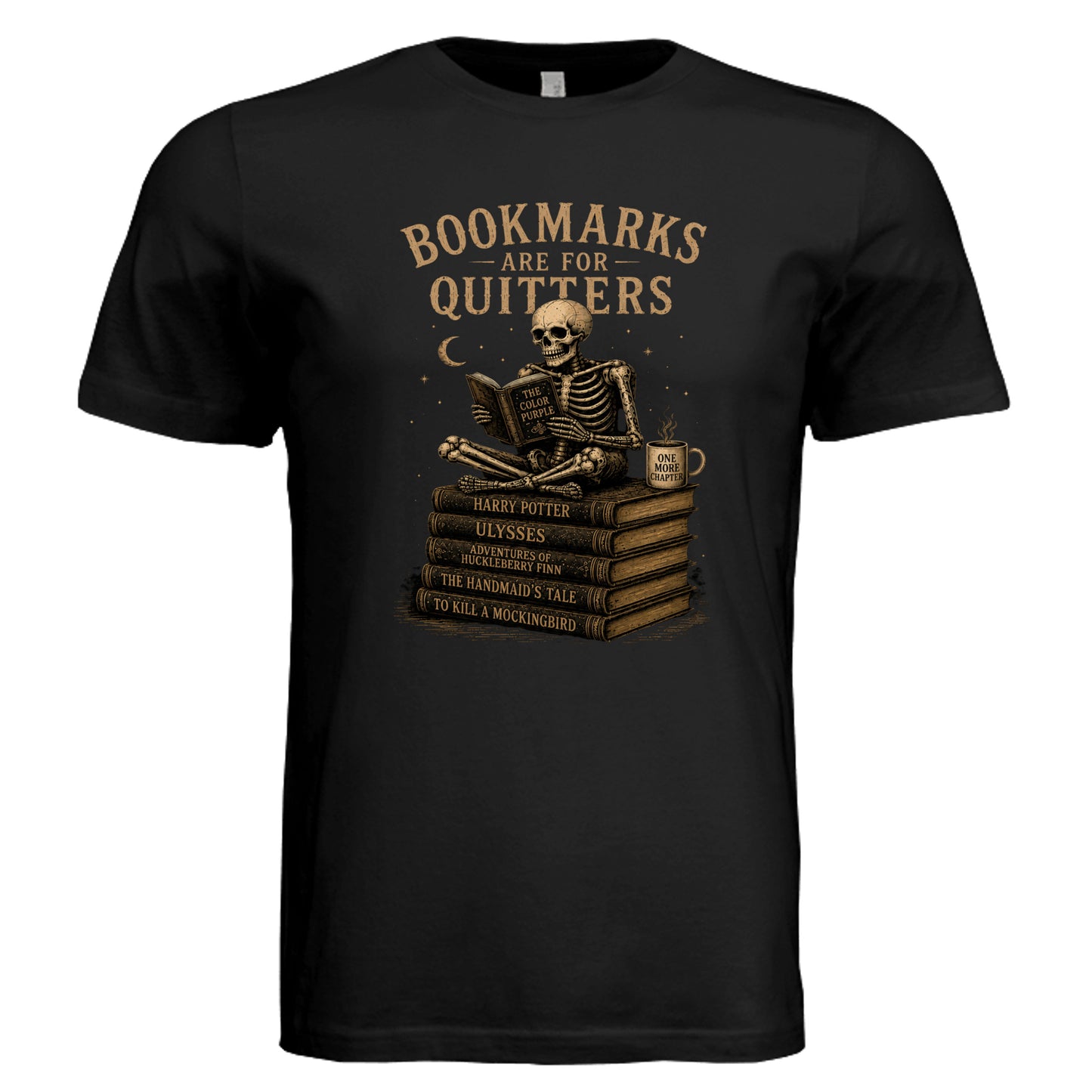 Book Lover Graphic Tee - Bookmarks Are For Quitters funny reader shirt in Solid Black front view