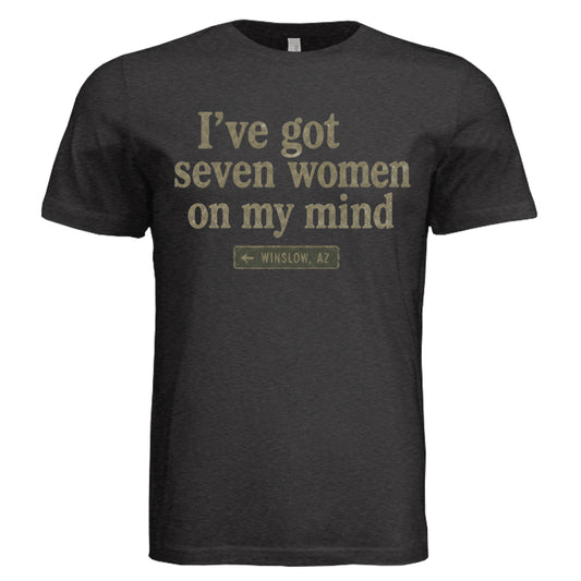 Seven Women on My Mind Vintage T-shirt in Black Heather with vintage graphic design