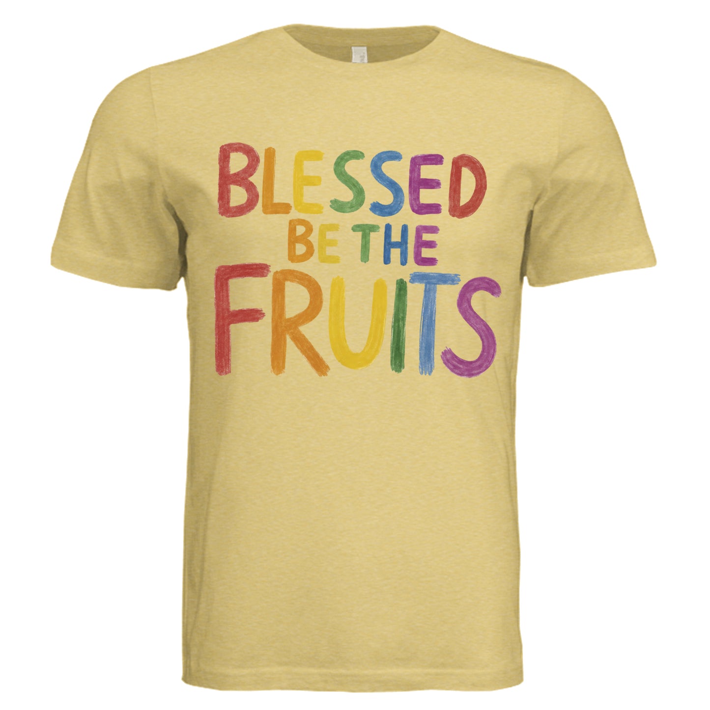 Blessed Be The Fruits Shirt in Mustard Triblend with colorful vintage design